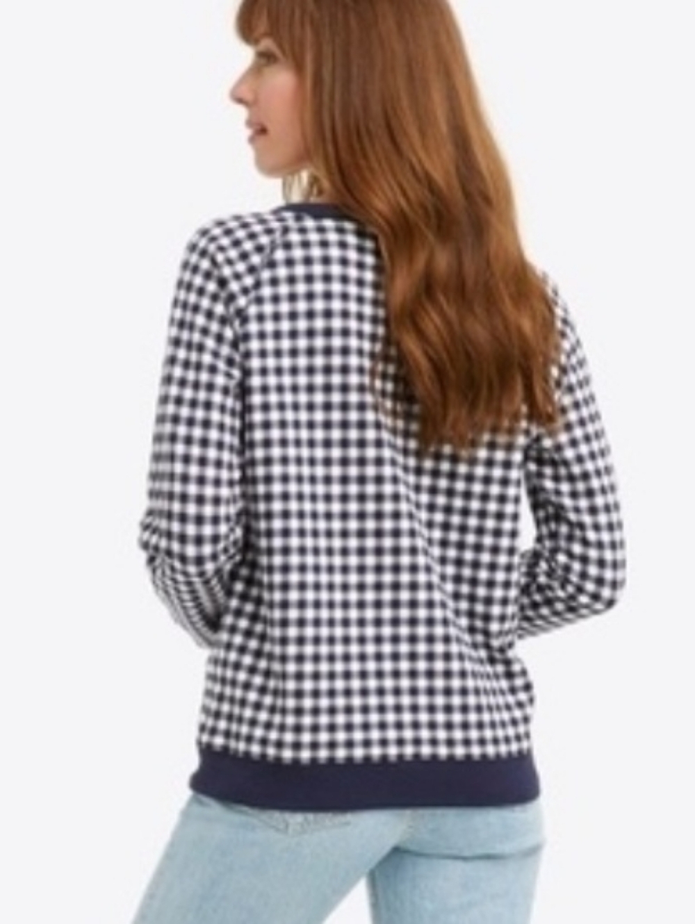 Draper James Natalie Nassau Navy and White Gingham Sweatshirt XS NEW - Picture 4 of 10